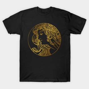 Art nouveau gold silhouette lady 4 T-Shirt